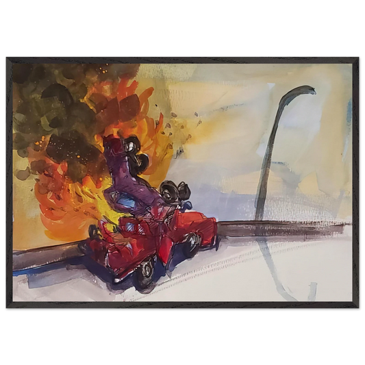 Pile Up Crash - 1984 - Carlos Almaraz Framed Art Print – Black Wooden Frame - Default Title - -Framed Art Print