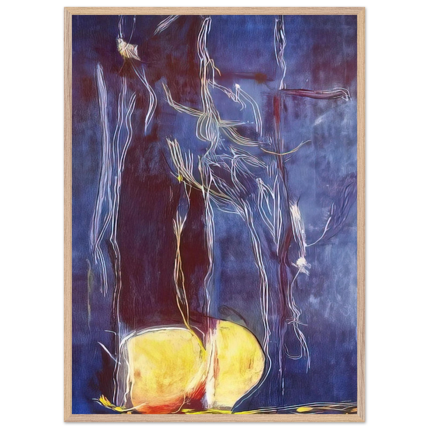 Helen Frankenthaler - All About Blue - 1994 Wall art - 28x43  cm / XL (11x17 inches) - Premium Wooden Framed Poster With Fine Art Paper - White frame
