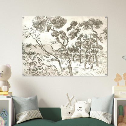 A Group of Pine Trees near a House - Vincent van Gogh Acrylic Print - 70x100 cm / 28x40″ inches