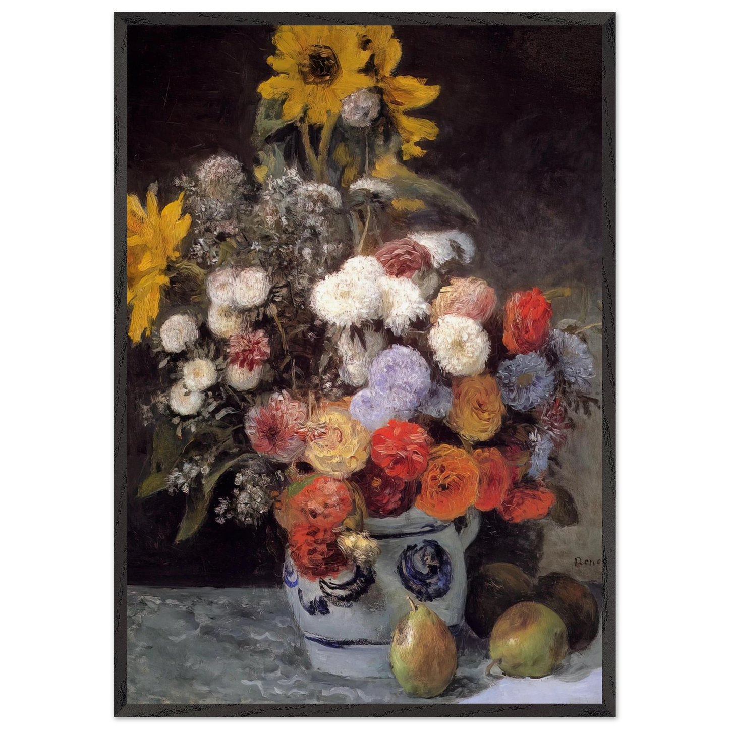 Mixed Flowers In An Earthware Pot - Pierre-Auguste Renoir Framed Art Print – Black Wooden Frame - Default Title - -Framed Art Print