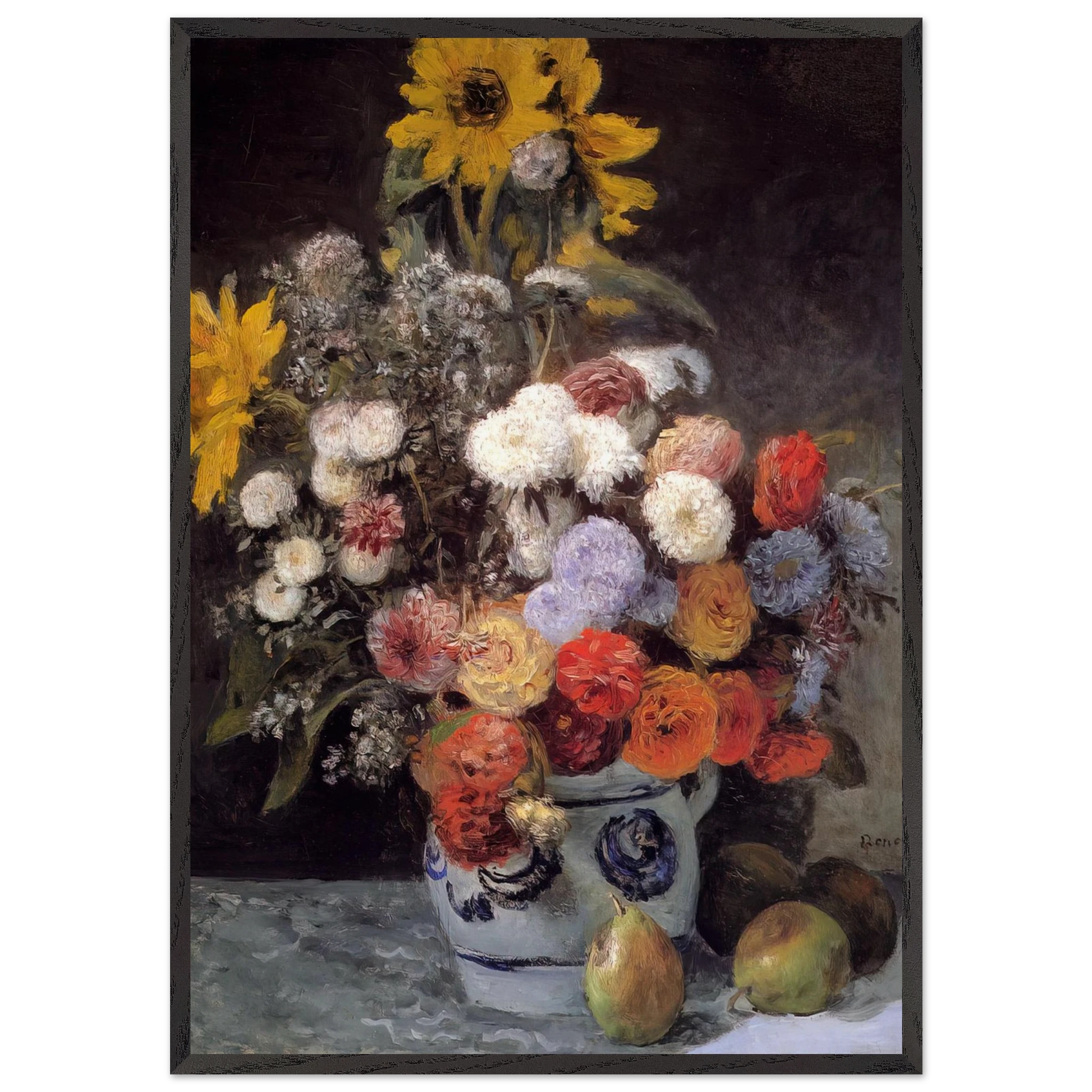 Mixed Flowers In An Earthware Pot - Pierre-Auguste Renoir Framed Art Print – Black Wooden Frame - Default Title - -Framed Art Print