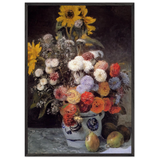 Mixed Flowers In An Earthware Pot - Pierre-Auguste Renoir 70x100 cm / 28x40 inches Framed Art Print – Black Wooden Frame