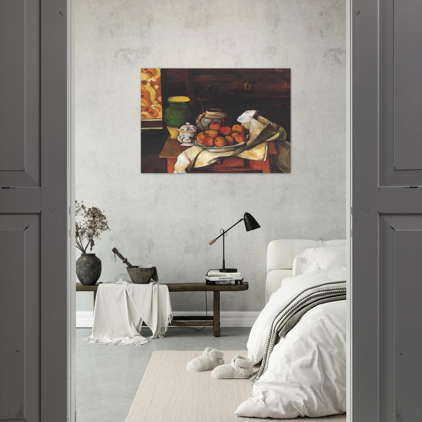 Still life in front of a chest of drawers - Paul Cézanne Brushed Aluminum Print - 70x100 cm / 28x40 inches | Paul Cézanne Aluminum Print | Paul Cézanne Prints