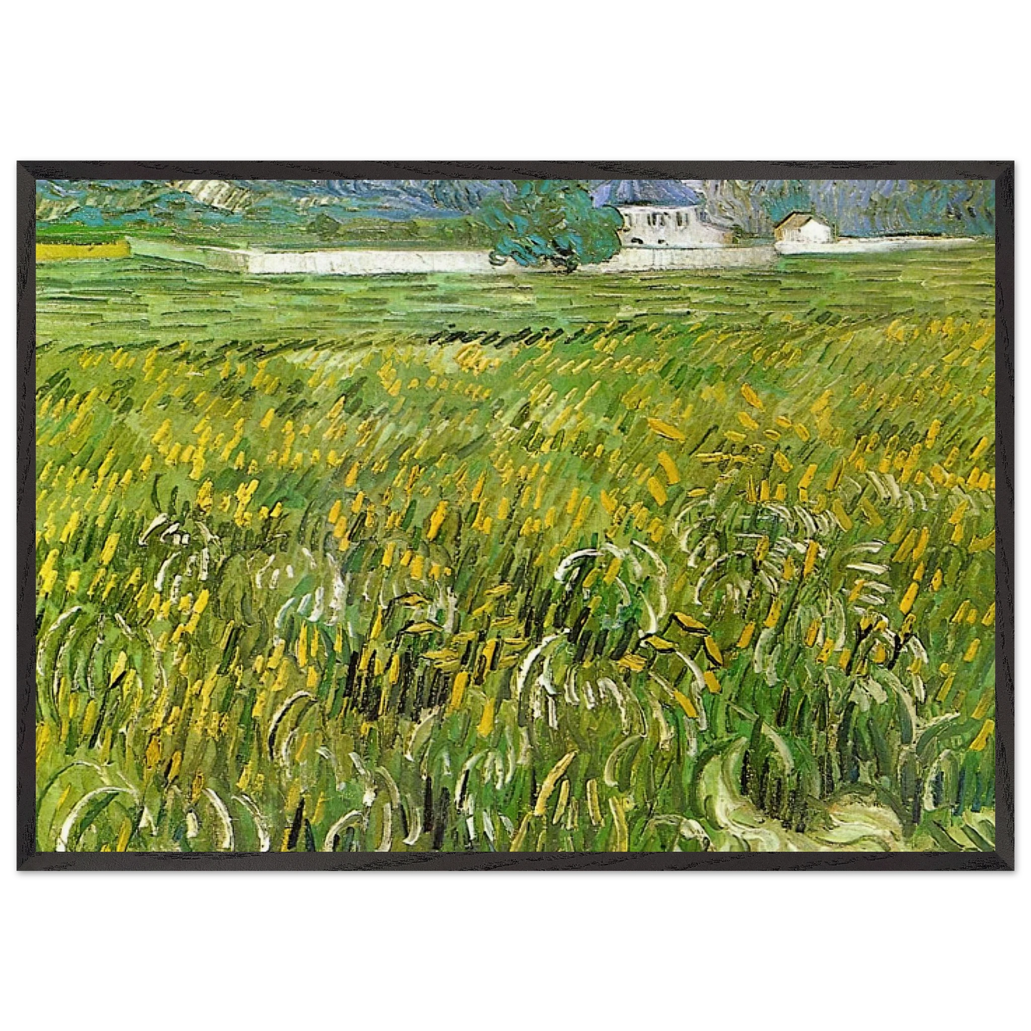 Wheat Field at Auvers with White House - Vincent van Gogh Framed Art Print – Black Wooden Frame - Default Title - -Framed Art Print