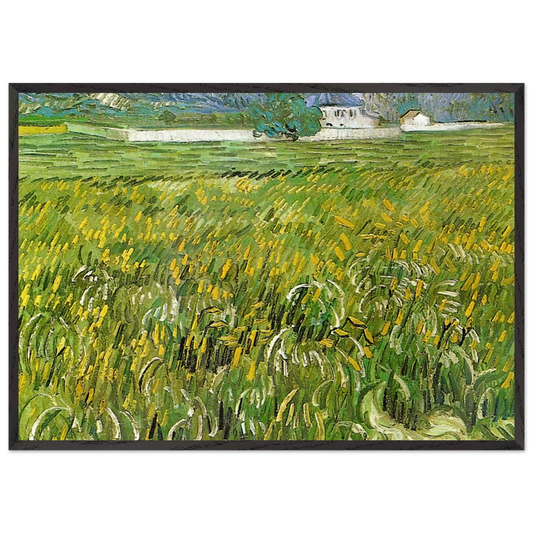 Wheat Field at Auvers with White House - Vincent van Gogh 70x100 cm / 28x40 inches Framed Art Print – Black Wooden Frame