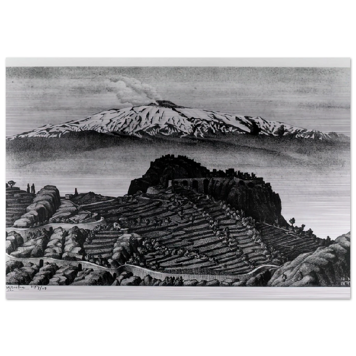 CASTEL MOLA AND MOUNT ETNA SICILY DECEMBER 1932 1932 - MC Escher Brushed Aluminum Print - 70x100 cm / 28x40 inches | MC Escher Aluminum Print | MC Escher Prints