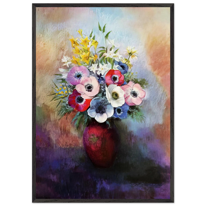 ANEMONES N2 - Odilon Redon 70x100 cm / 28x40 inches Framed Art Print – Black Wooden Frame