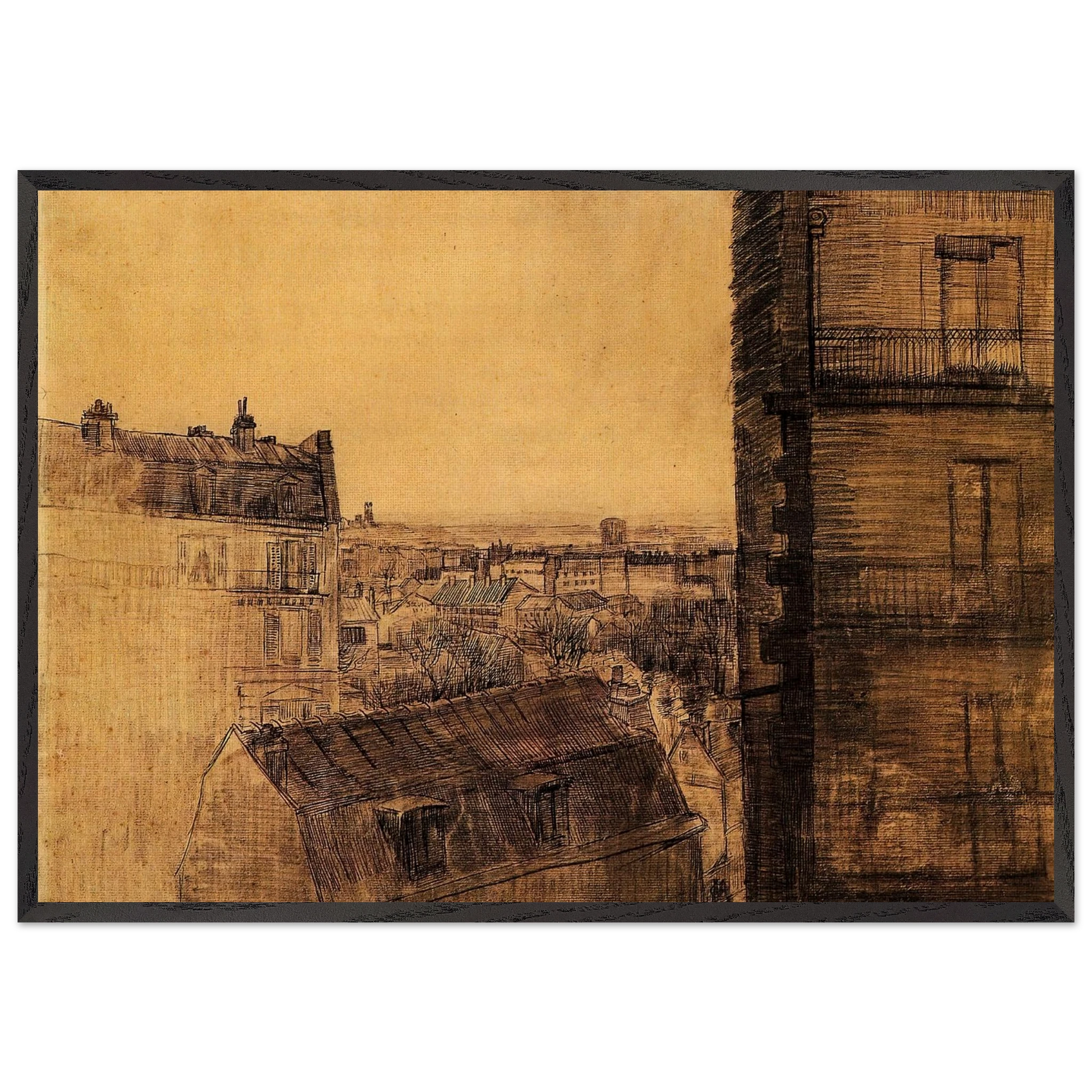 View from the Apartment in the Rue Lepic - Vincent van Gogh Framed Art Print – Black Wooden Frame - Default Title - -Framed Art Print