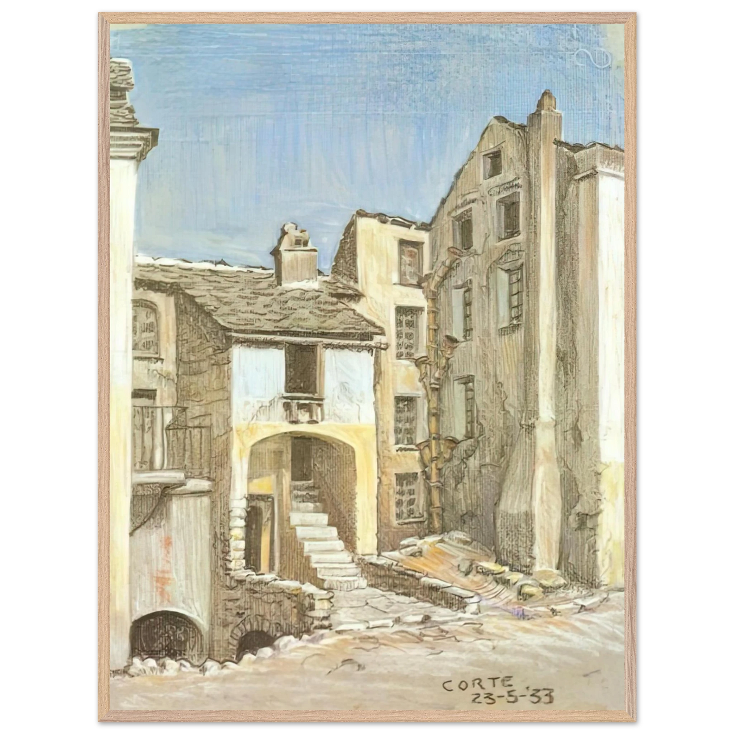 MC Escher - CORTE CORSICA Wall Art - 21x29.7 cm / 8x12" - Premium Wooden Framed Poster With Fine Art Paper - Wood frame