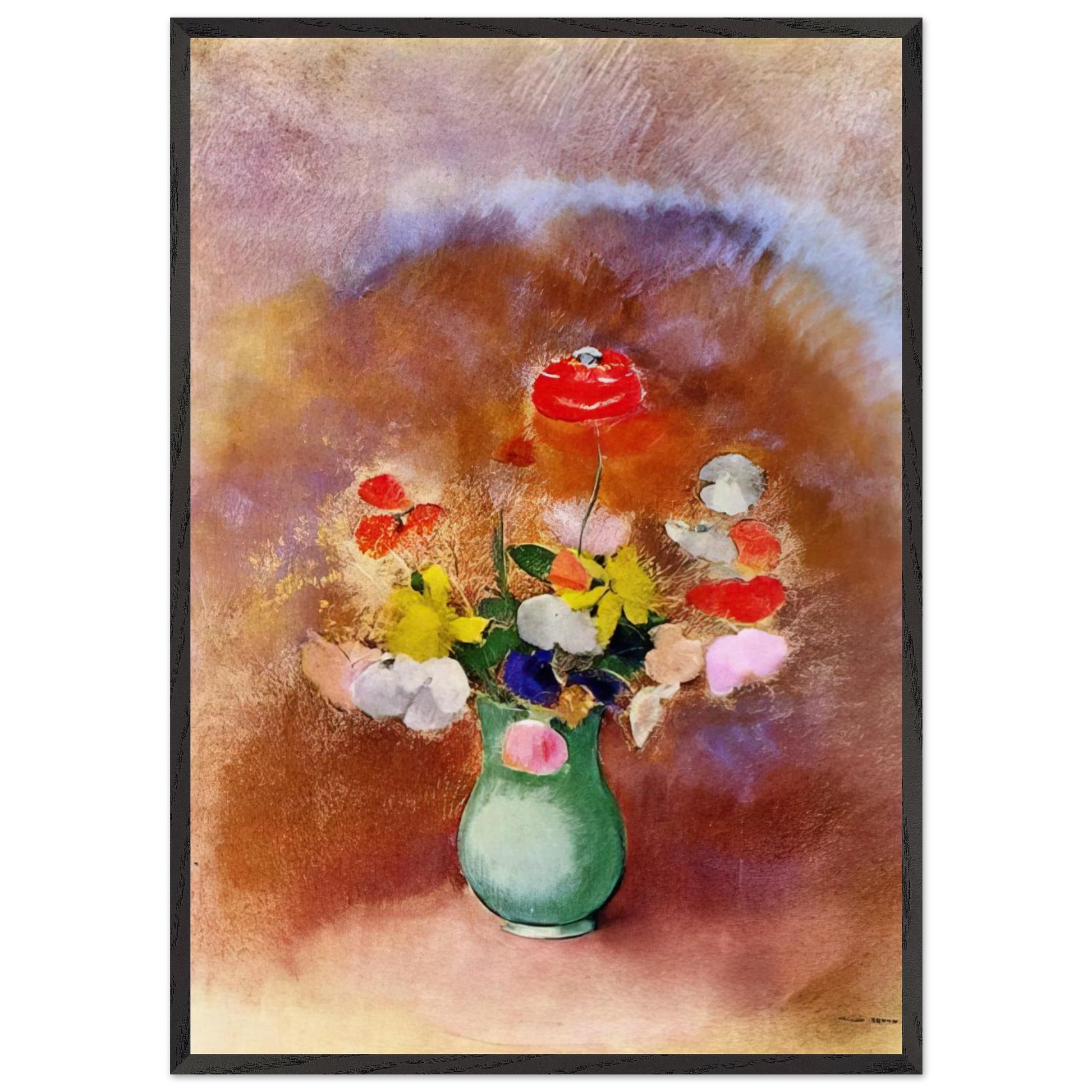POPPIES IN A VASE - Odilon Redon Framed Art Print – Black Wooden Frame - Default Title - -Framed Art Print