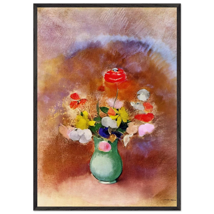POPPIES IN A VASE - Odilon Redon 70x100 cm / 28x40 inches Framed Art Print – Black Wooden Frame