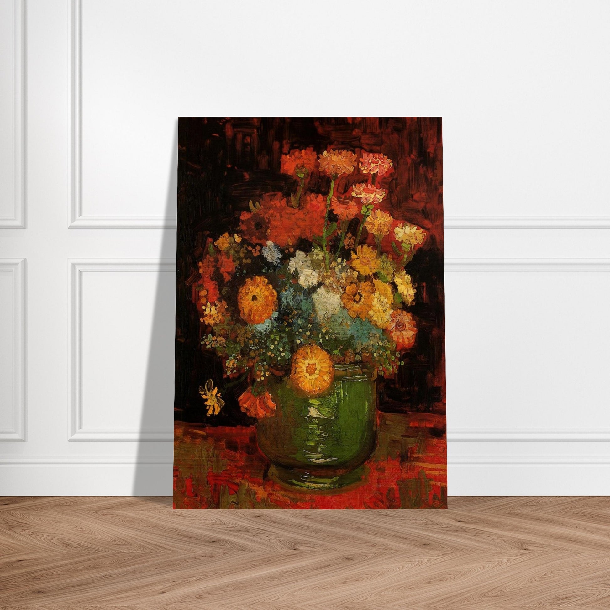 Vase with Zinnias - Vincent van Gogh Brushed Aluminum Print - 70x100 cm / 28x40 inches | Vincent van Gogh Aluminum Print | Vincent van Gogh Prints