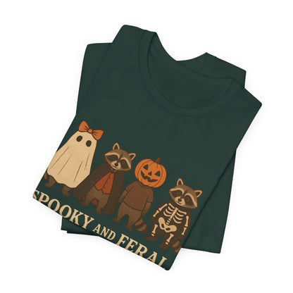 Spooky Raccoon Shirt, Funny Halloween Graphic Tee, Cute Vintage Fall T-Shirt, Trendy Womens Halloween Shirt, Feral Raccoon Tee