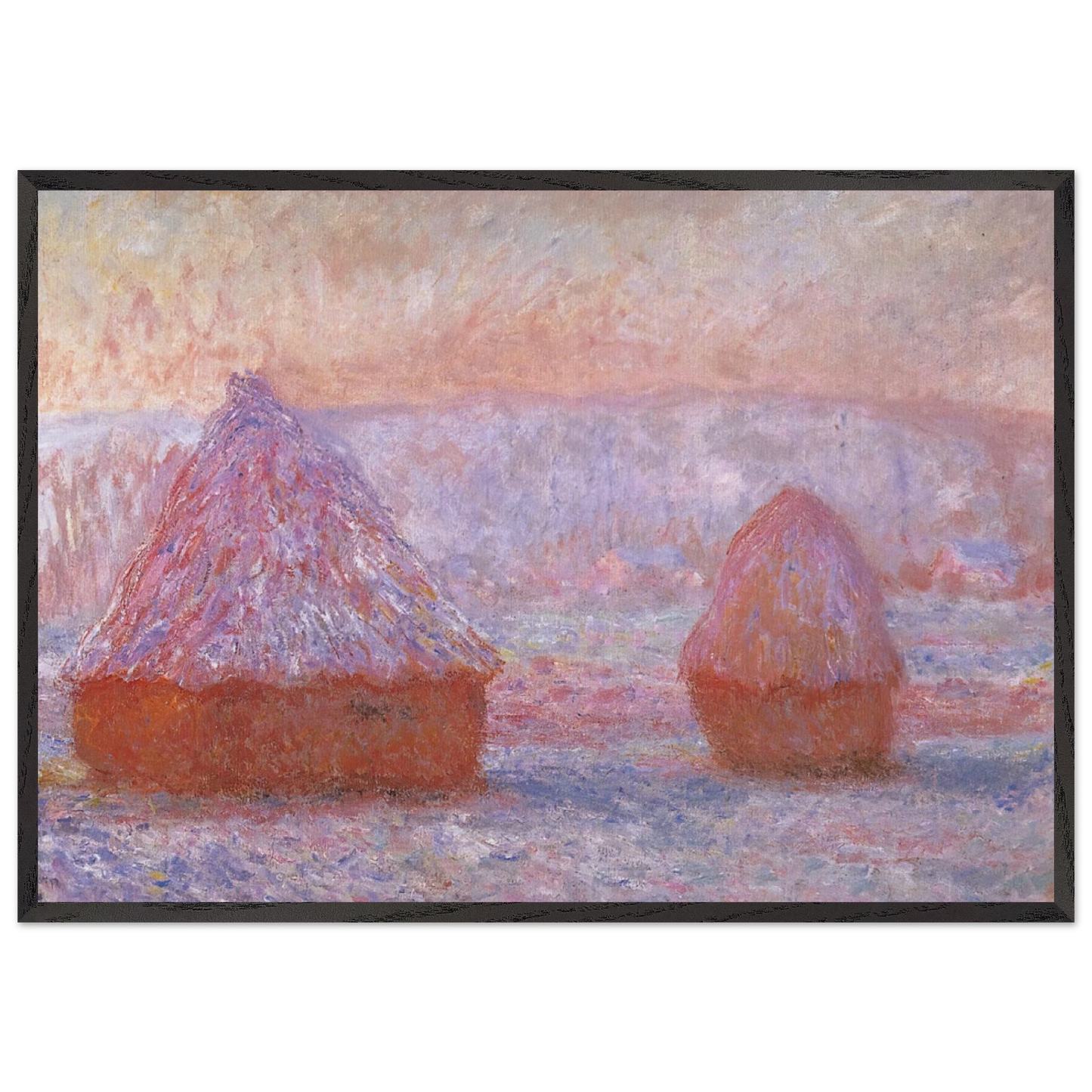 Grainstacks at Giverny Morning Effect - claude monet Framed Art Print – Black Wooden Frame - Default Title - -Framed Art Print