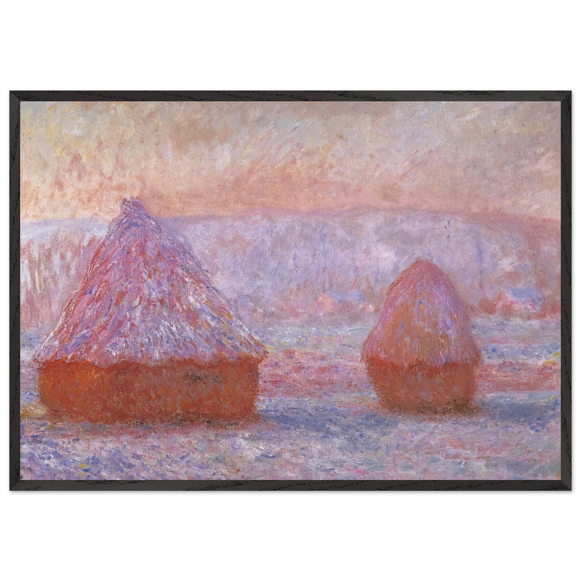 Grainstacks at Giverny Morning Effect - claude monet Framed Art Print – Black Wooden Frame - Default Title - -Framed Art Print