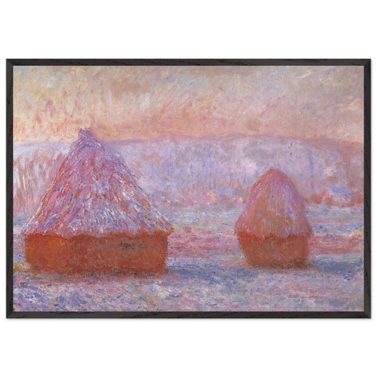 Grainstacks at Giverny Morning Effect - claude monet Framed Art Print – Black Wooden Frame - Default Title - -Framed Art Print