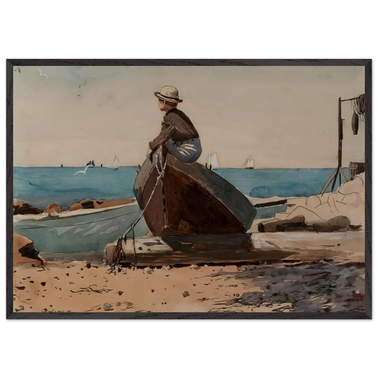 WAITING FOR DAD - Winslow Homer Framed Art Print – Black Wooden Frame - Default Title - -Framed Art Print