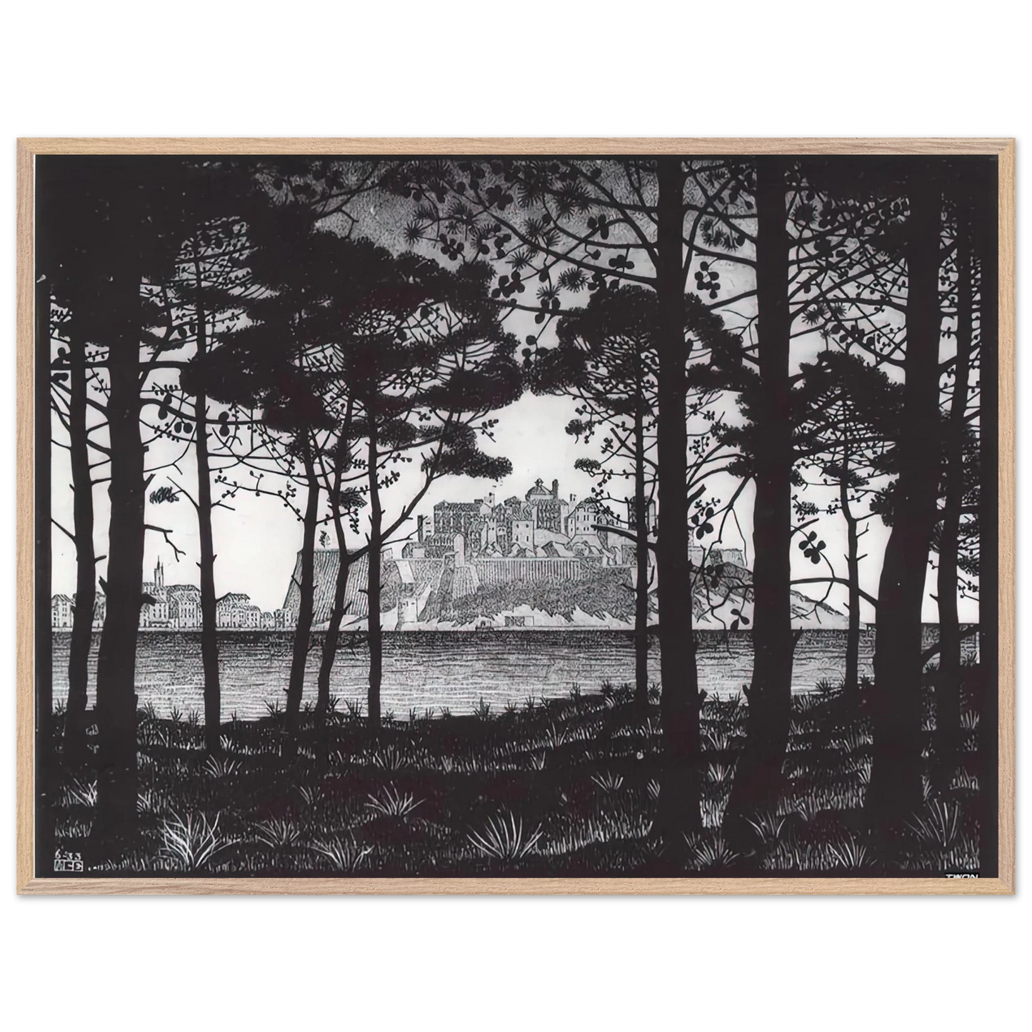 MC Escher - PINETA OF CALVI CORSICA Wall Art - 30x40 cm / 12x16 inches - Premium Wooden Framed Poster With Fine Art Paper - Black frame
