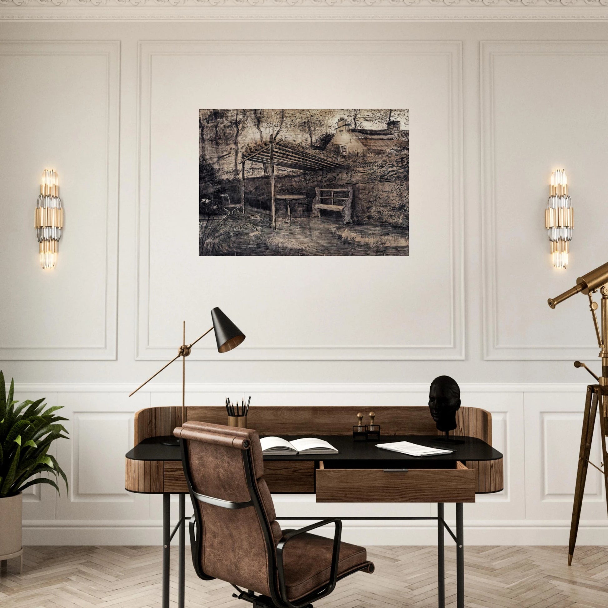 The Garden of the Parsonage with Arbor - Vincent van Gogh Brushed Aluminum Print - 70x100 cm / 28x40 inches | Vincent van Gogh Aluminum Print | Vincent van Gogh Prints