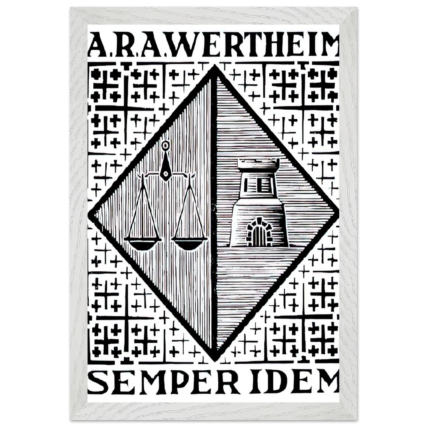 MC Escher - BOOKPLATE A R A WERTHEIM Wall Art - 21x29.7 cm / 8x12" - Premium Wooden Framed Poster With Fine Art Paper - Black frame