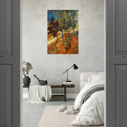 Trees in the Asylum Garden - Vincent van Gogh Brushed Aluminum Print - 70x100 cm / 28x40 inches | Vincent van Gogh Aluminum Print | Vincent van Gogh Prints