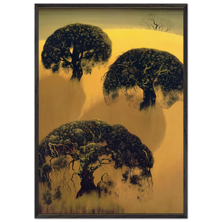 Three Oaks - Eyvind Earle 70x100 cm / 28x40 inches Framed Art Print – Black Wooden Frame