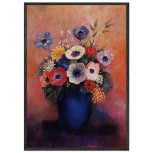 BOUQUET OF FLOWERS IN A BLUE VASE 1 - Odilon Redon Framed Art Print – Black Wooden Frame - Default Title - -Framed Art Print