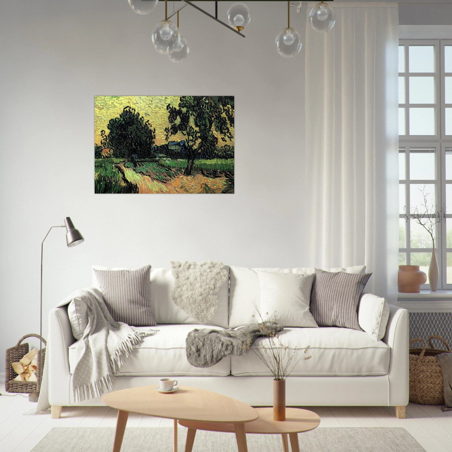 Landscape with the Chateau of Auvers at Sunset - Vincent van Gogh Brushed Aluminum Print - 70x100 cm / 28x40 inches | Vincent van Gogh Aluminum Print | Vincent van Gogh Prints