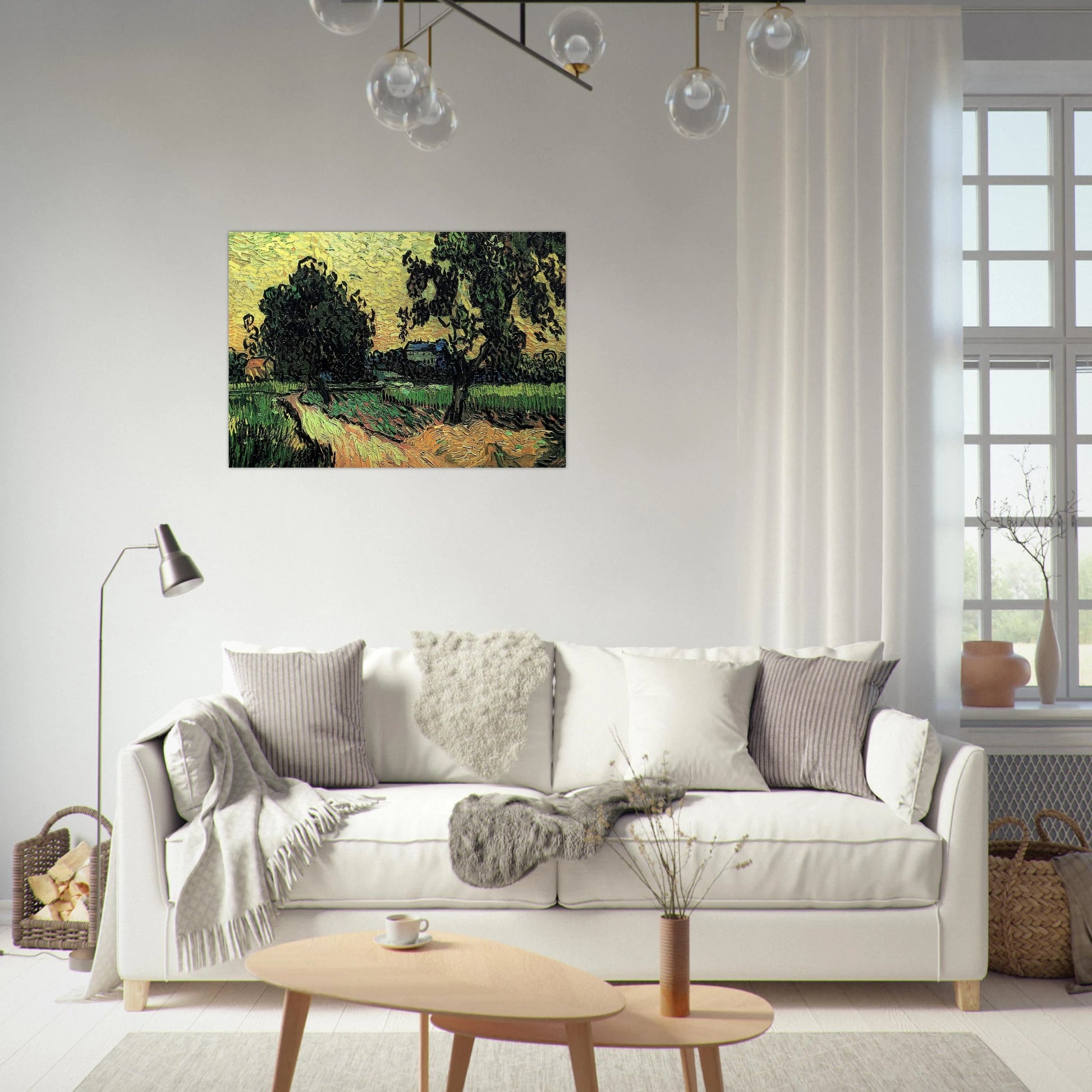 Landscape with the Chateau of Auvers at Sunset - Vincent van Gogh Brushed Aluminum Print - 70x100 cm / 28x40 inches | Vincent van Gogh Aluminum Print | Vincent van Gogh Prints