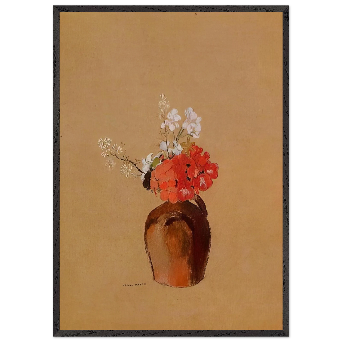 FLOWERS IN A POT N1 - Odilon Redon Framed Art Print – Black Wooden Frame - Default Title - -Framed Art Print