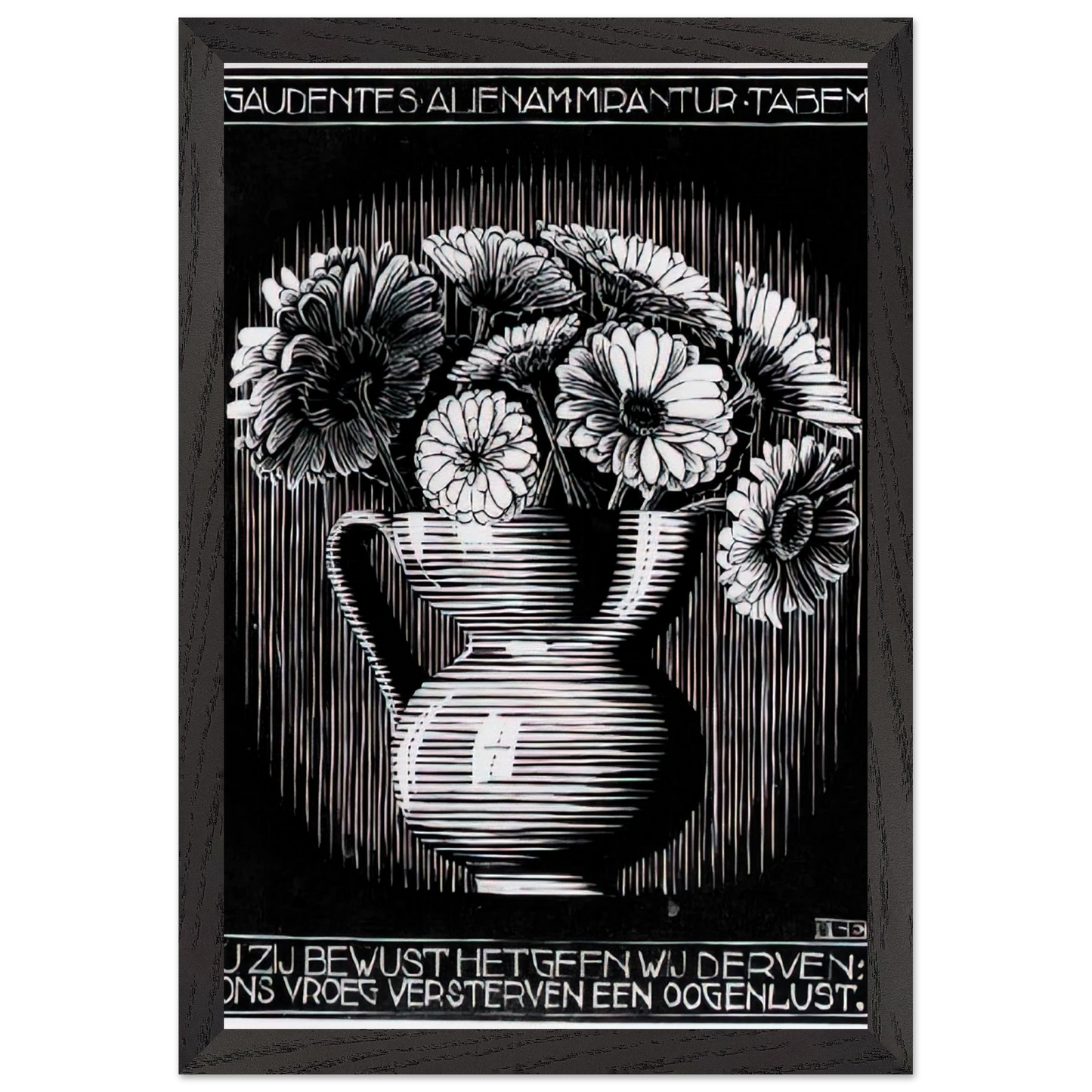 MC Escher - EMBLEMATA VASE Wall Art - 21x29.7 cm / 8x12" - Premium Wooden Framed Poster With Fine Art Paper - White frame