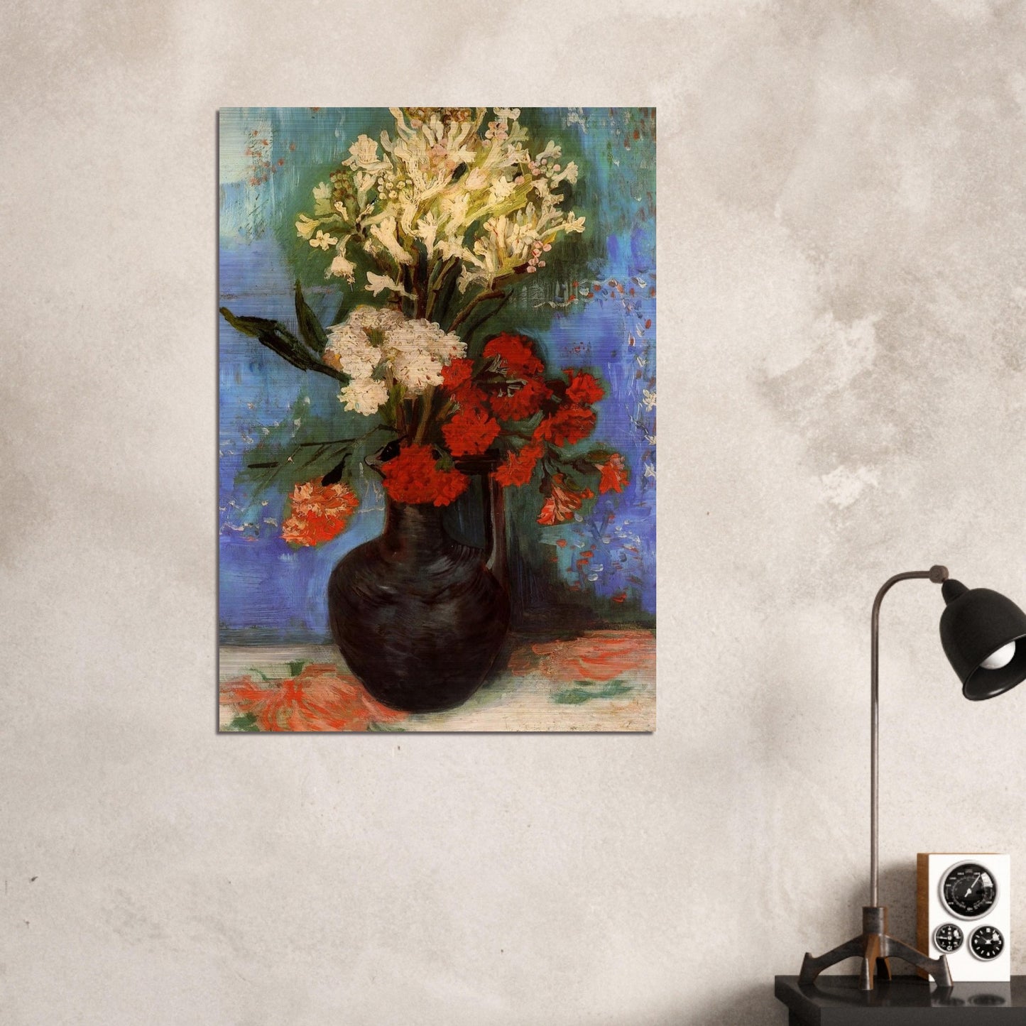 Vase with Carnations and Other Flowers - Vincent van Gogh Brushed Aluminum Print - 70x100 cm / 28x40 inches | Vincent van Gogh Aluminum Print | Vincent van Gogh Prints
