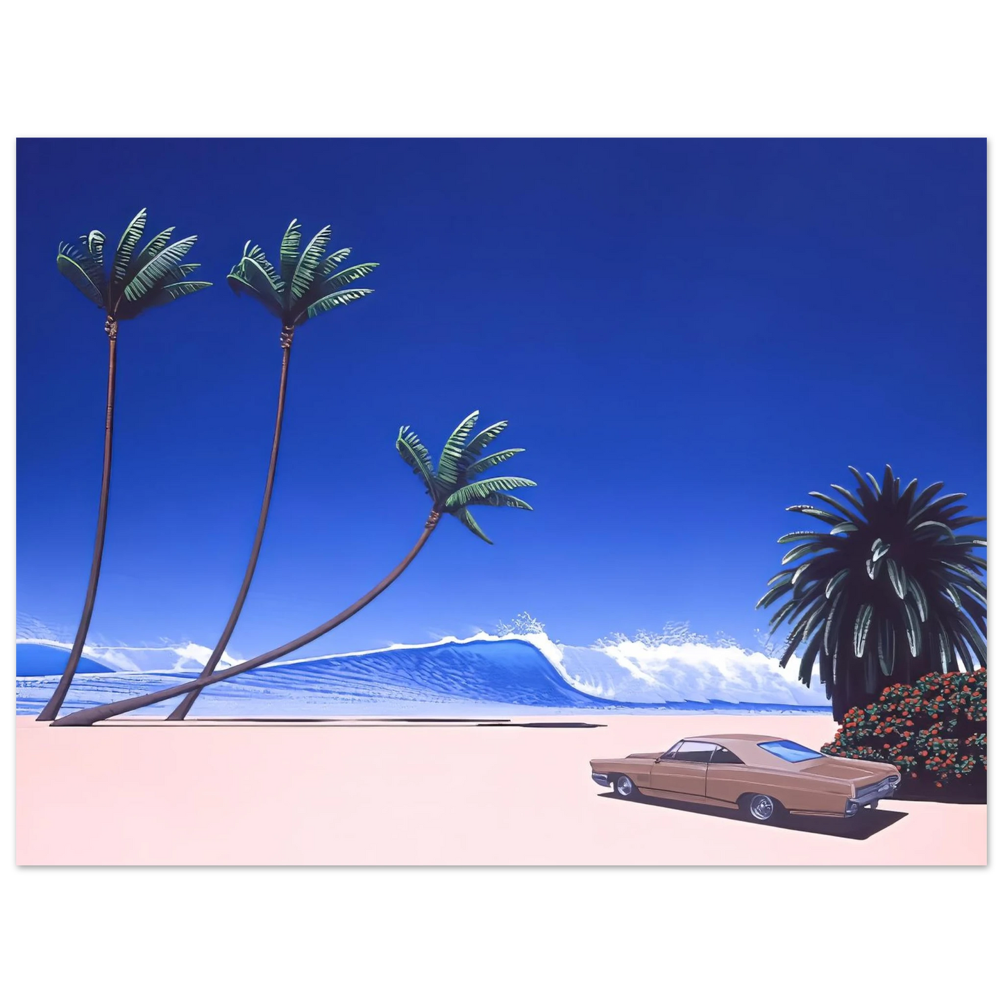 Hiroshi Nagai - Impender Beach Wall Art - 60x80 cm / 24x32 inches - Premium Wooden Framed Poster With Fine Art Paper - White frame