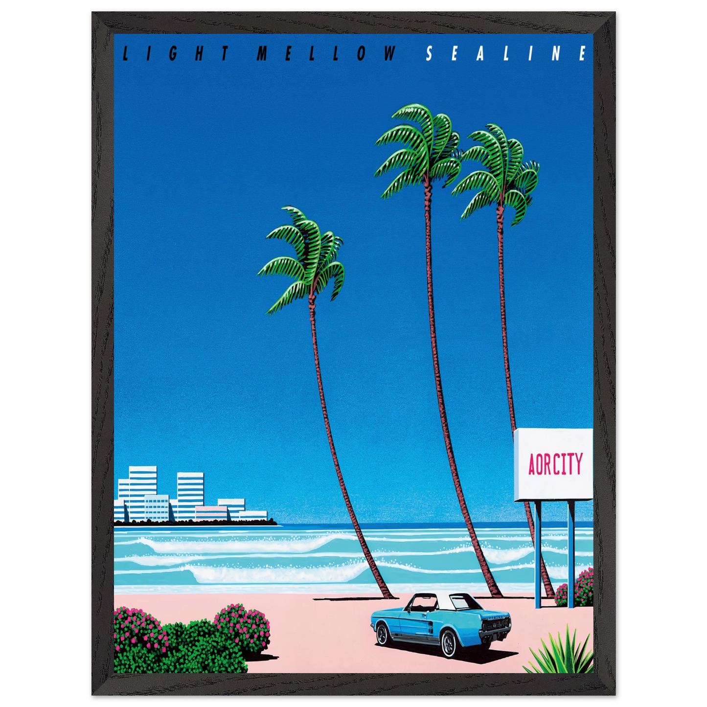 Hiroshi Nagai - Light Mellow Sealine Wall Art - 21x29.7 cm / 8x12" - Premium Wooden Framed Poster With Fine Art Paper - Black frame