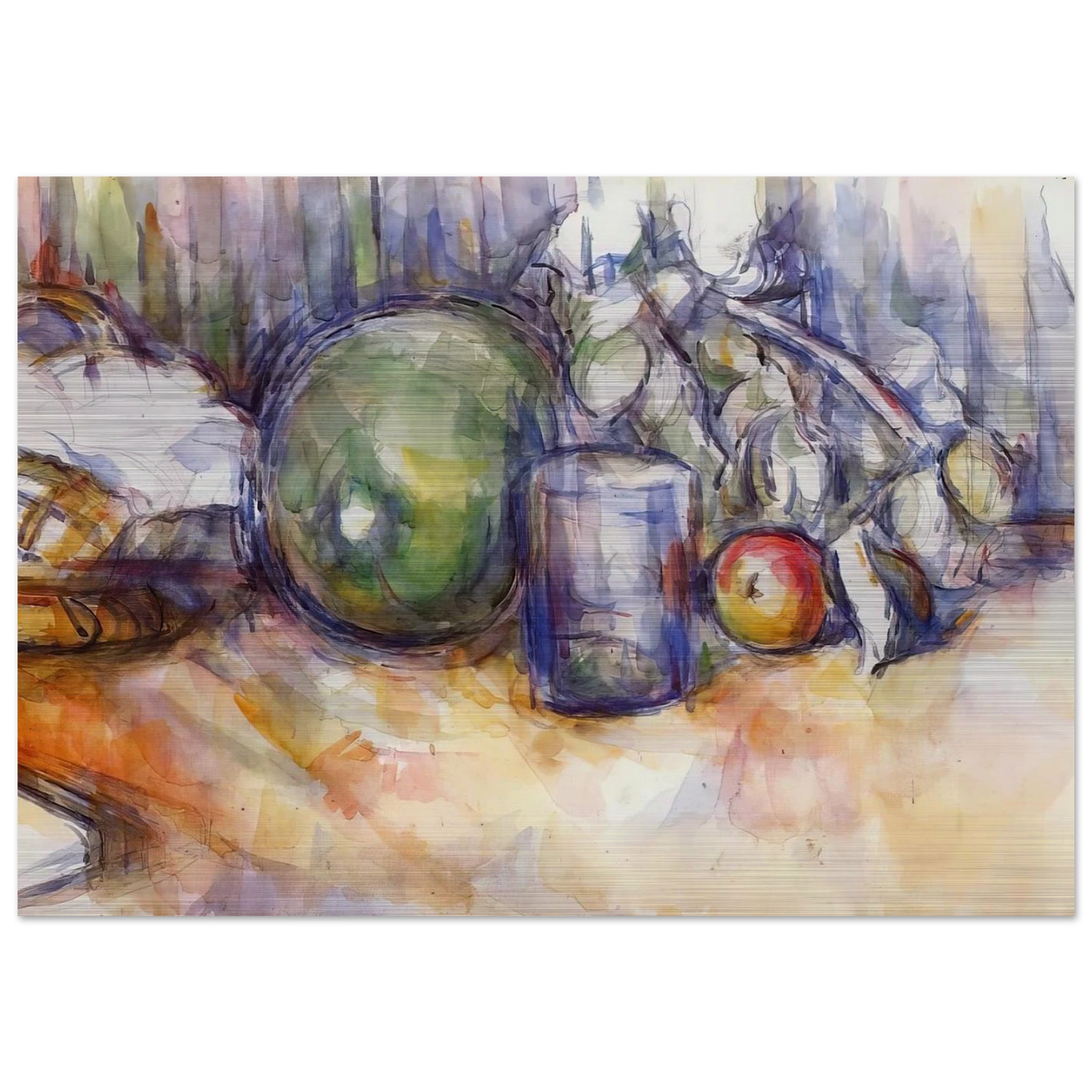Still Life with Green Melon - Paul Cézanne Brushed Aluminum Print - 70x100 cm / 28x40 inches | Paul Cézanne Aluminum Print | Paul Cézanne Prints