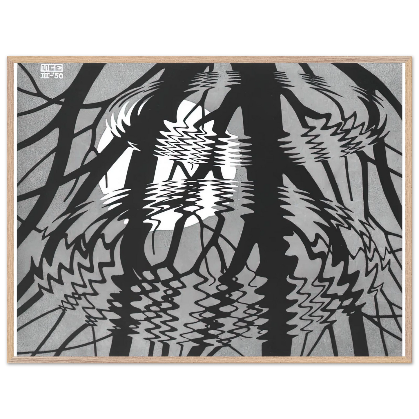 MC Escher - RIPPLED SURFACE Wall Art - 30x40 cm / 12x16 inches - Premium Wooden Framed Poster With Fine Art Paper - White frame