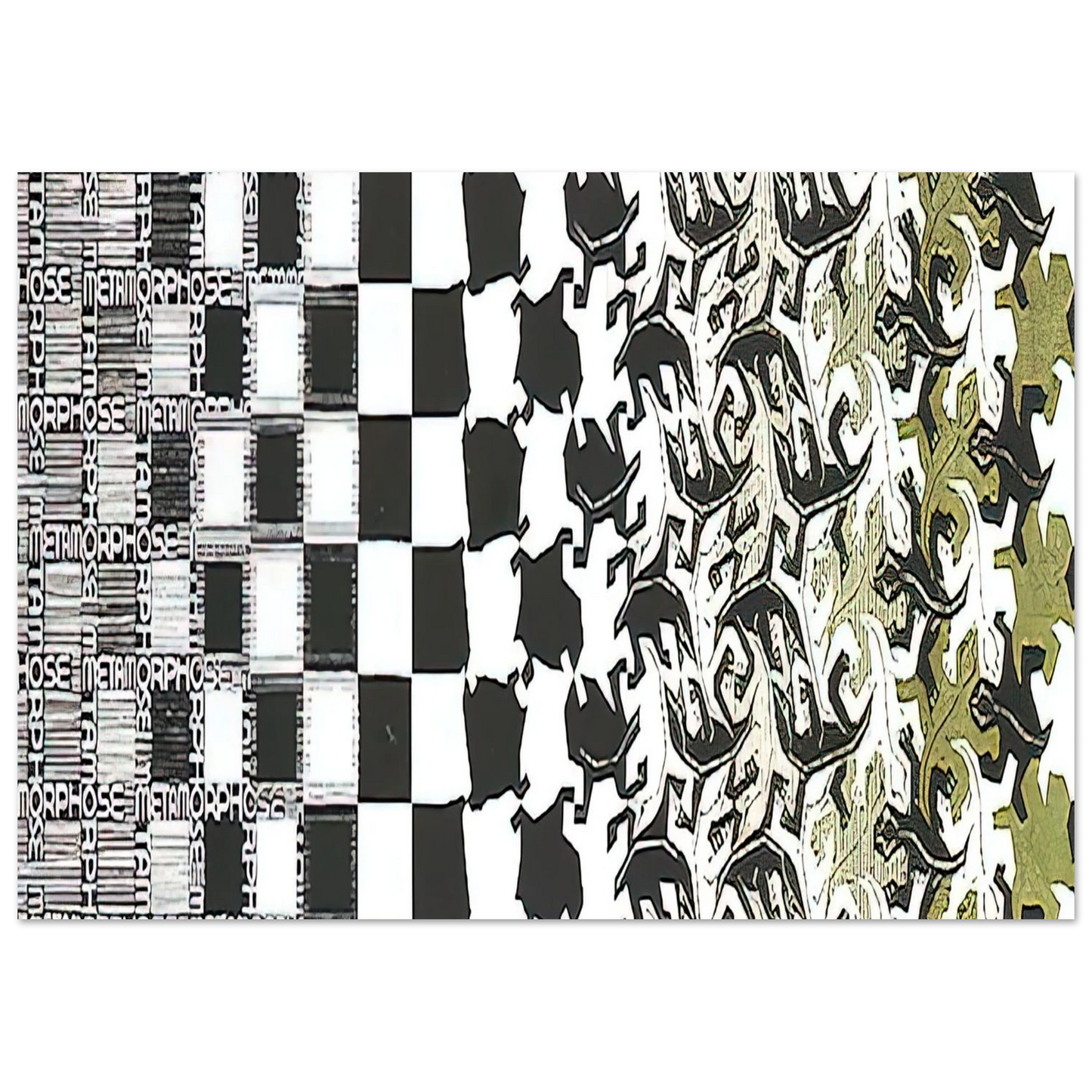 MC Escher - METAMORPHOSIS II EXCERPT 2 Wall Art - 60x80 cm / 24x32 inches - Premium Wooden Framed Poster With Fine Art Paper - Wood frame