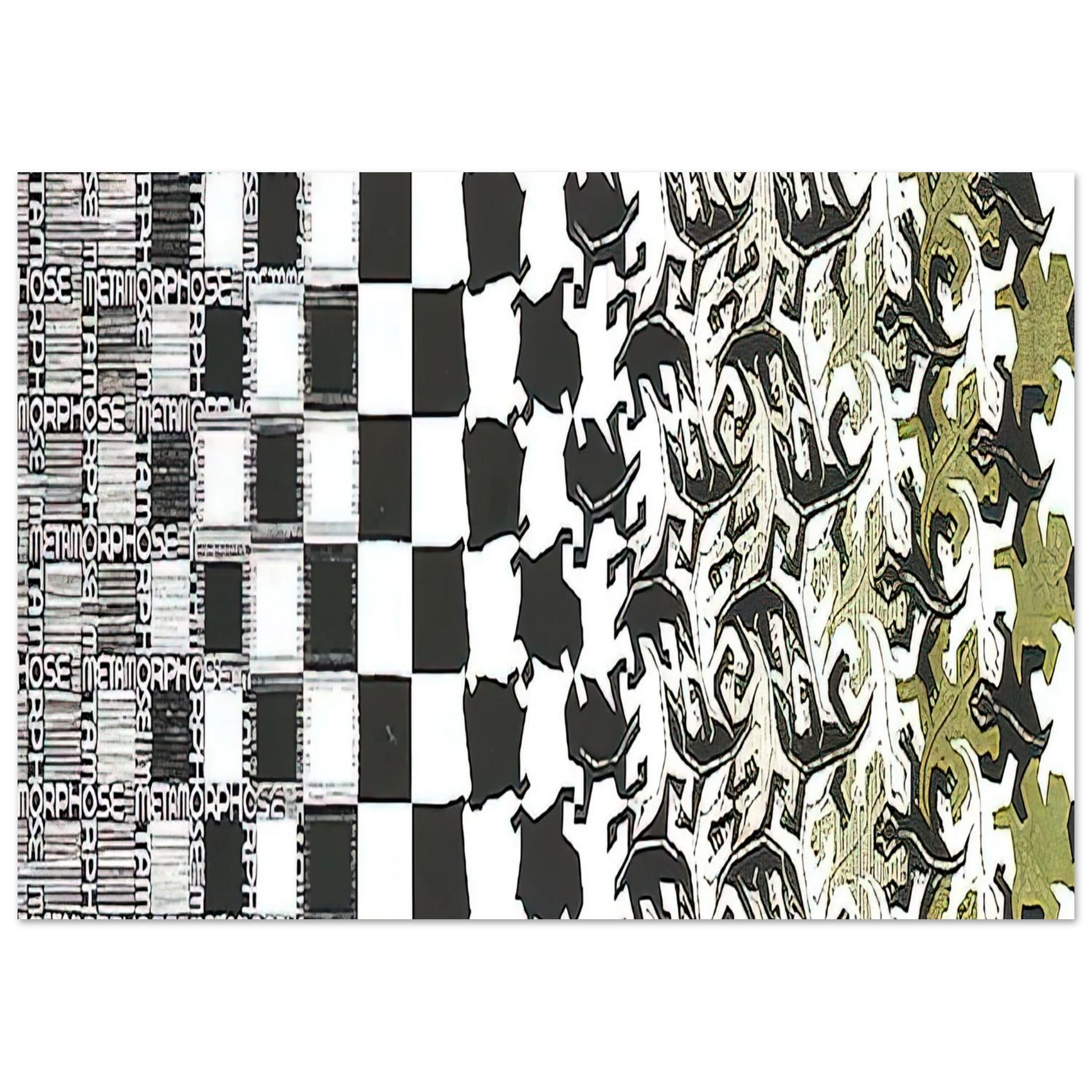 MC Escher - METAMORPHOSIS II EXCERPT 2 Wall Art - 60x80 cm / 24x32 inches - Premium Wooden Framed Poster With Fine Art Paper - Wood frame