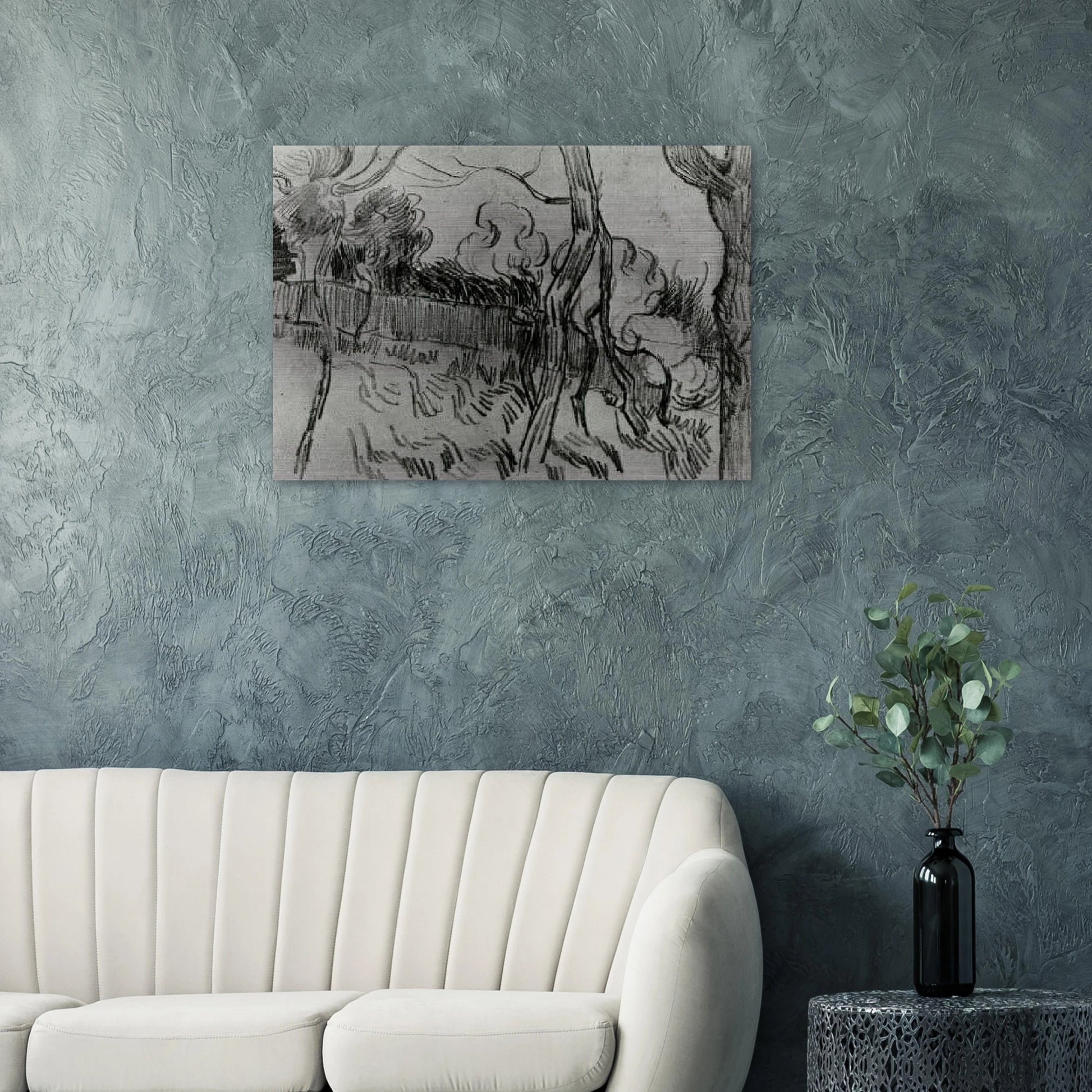 Pine Trees Seen against the Wall of the Asylum - Vincent van Gogh Brushed Aluminum Print - 70x100 cm / 28x40 inches | Vincent van Gogh Aluminum Print | Vincent van Gogh Prints
