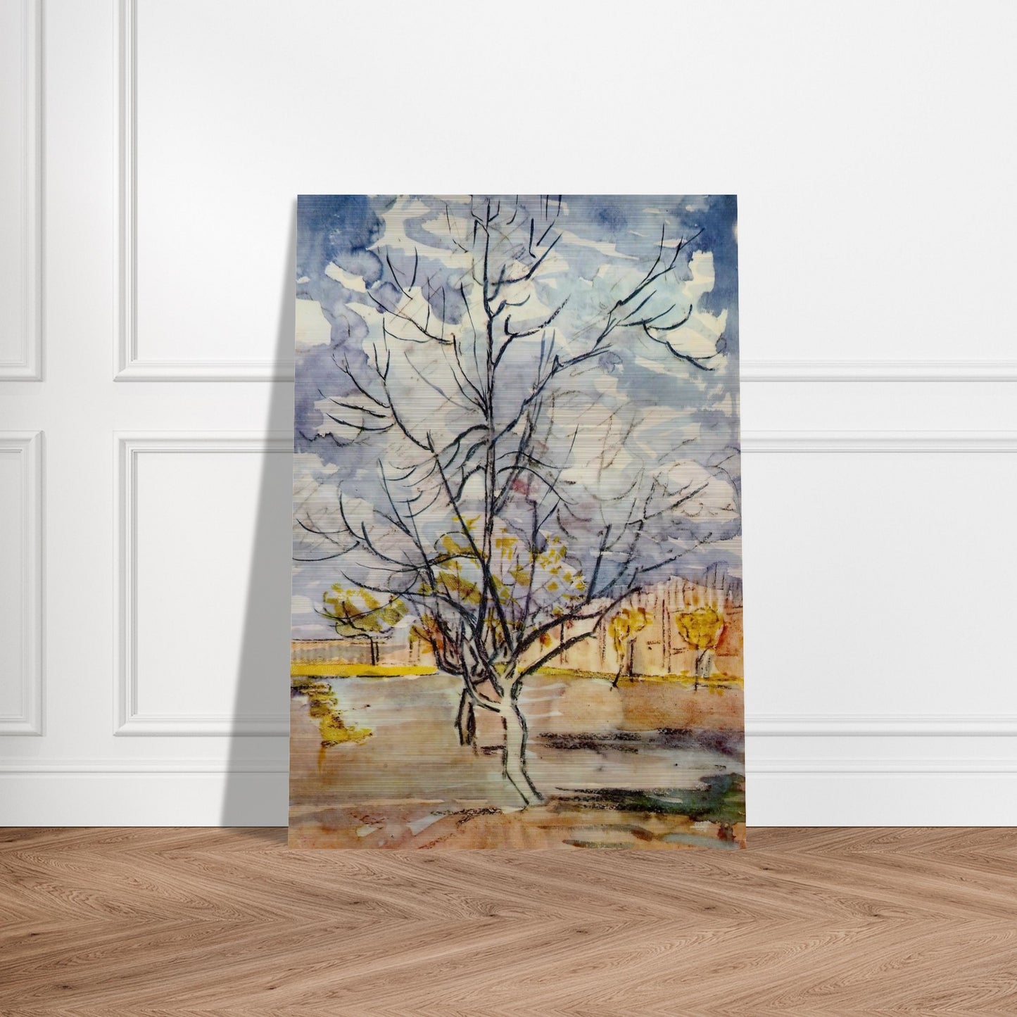 Pink Peach Trees - Vincent van Gogh Brushed Aluminum Print - 70x100 cm / 28x40 inches | Vincent van Gogh Aluminum Print | Vincent van Gogh Prints