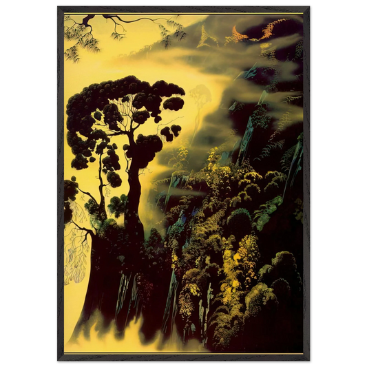 Sunset Silhouette - Eyvind Earle Framed Art Print – Black Wooden Frame - Default Title - -Framed Art Print