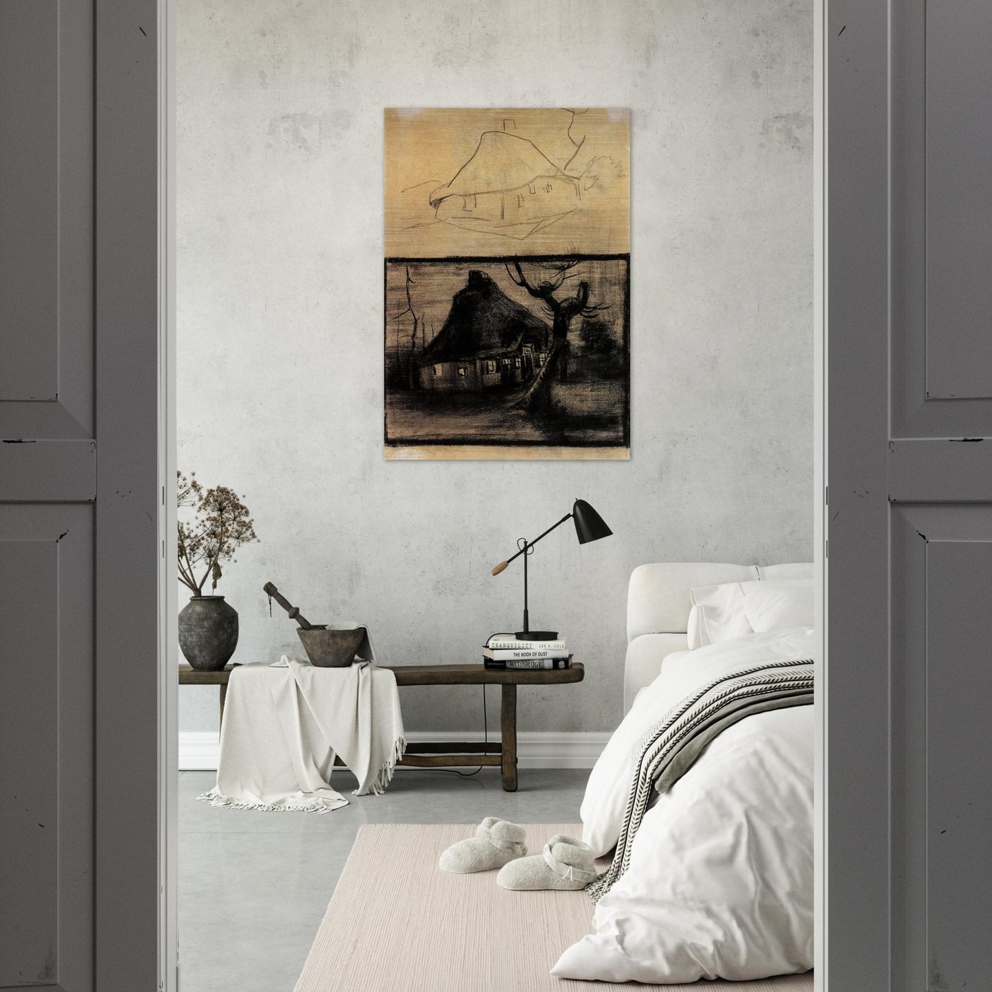 Two Studies of a Cottage - Vincent van Gogh Brushed Aluminum Print - 70x100 cm / 28x40 inches | Vincent van Gogh Aluminum Print | Vincent van Gogh Prints