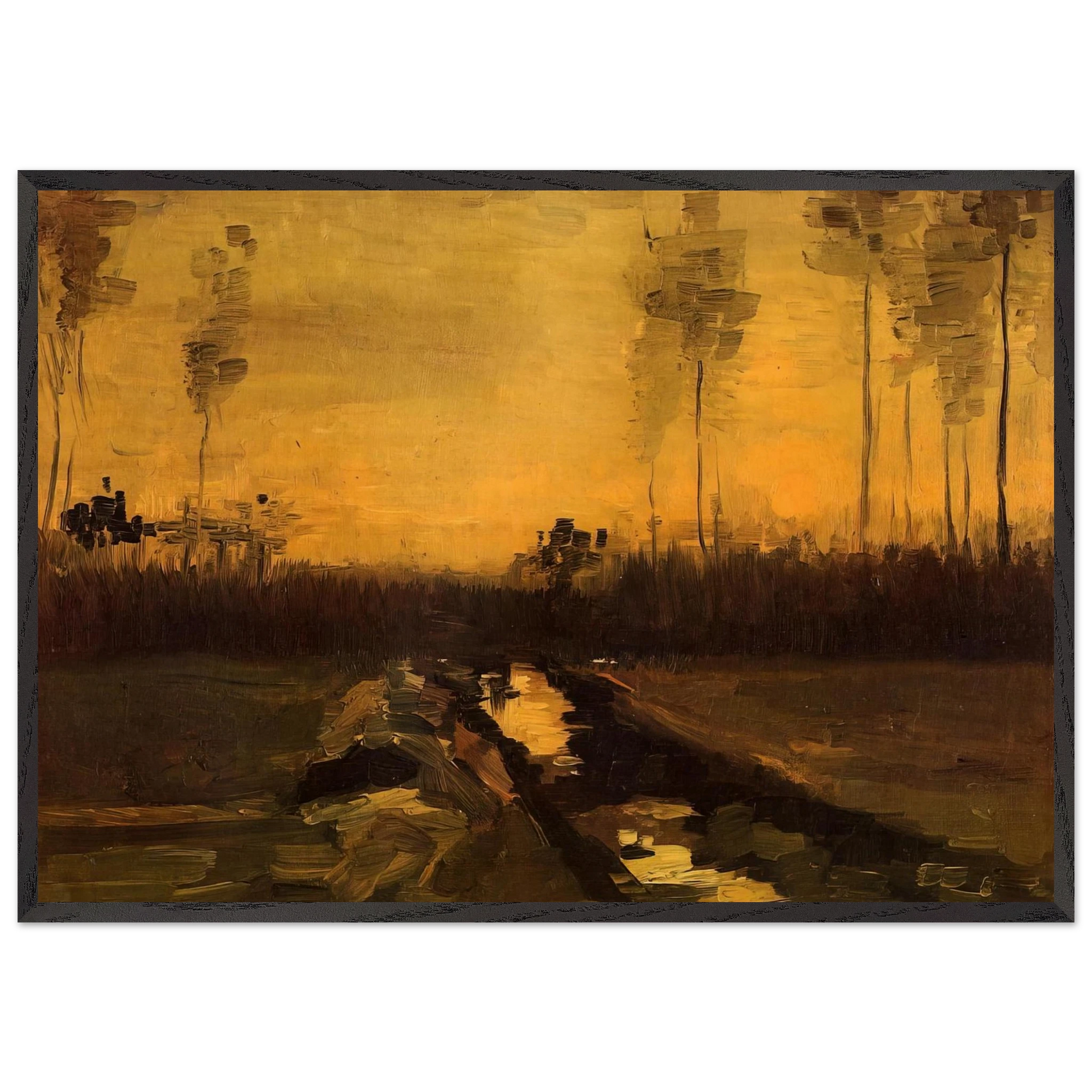 Landscape at Dusk - Vincent van Gogh Framed Art Print – Black Wooden Frame - Default Title - -Framed Art Print