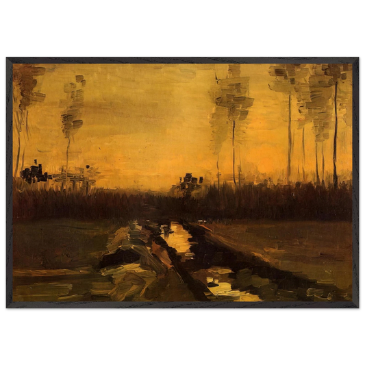 Landscape at Dusk - Vincent van Gogh 70x100 cm / 28x40 inches Framed Art Print – Black Wooden Frame