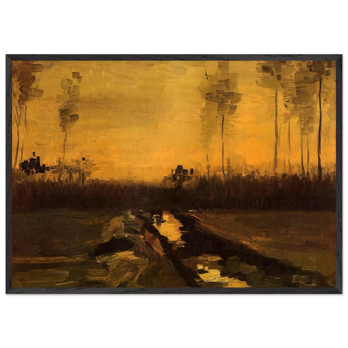 Landscape at Dusk - Vincent van Gogh 70x100 cm / 28x40 inches Framed Art Print – Black Wooden Frame