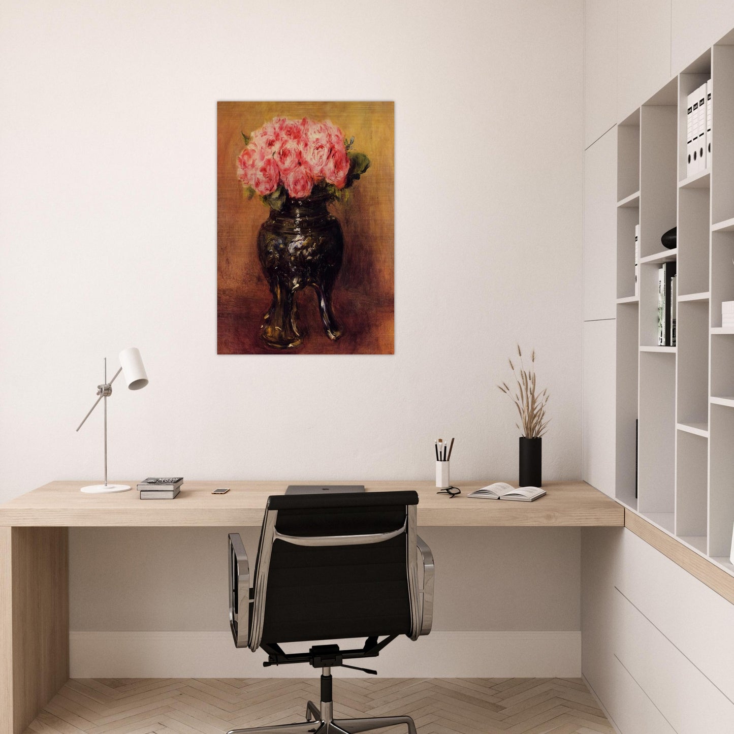 Roses in a China Vase - Pierre-Auguste Renoir Brushed Aluminum Print - 70x100 cm / 28x40 inches | Pierre-Auguste Renoir Aluminum Print | Pierre-Auguste Renoir Prints