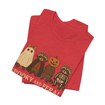Spooky Raccoon Shirt, Funny Halloween Graphic Tee, Cute Vintage Fall T-Shirt, Trendy Womens Halloween Shirt, Feral Raccoon Tee