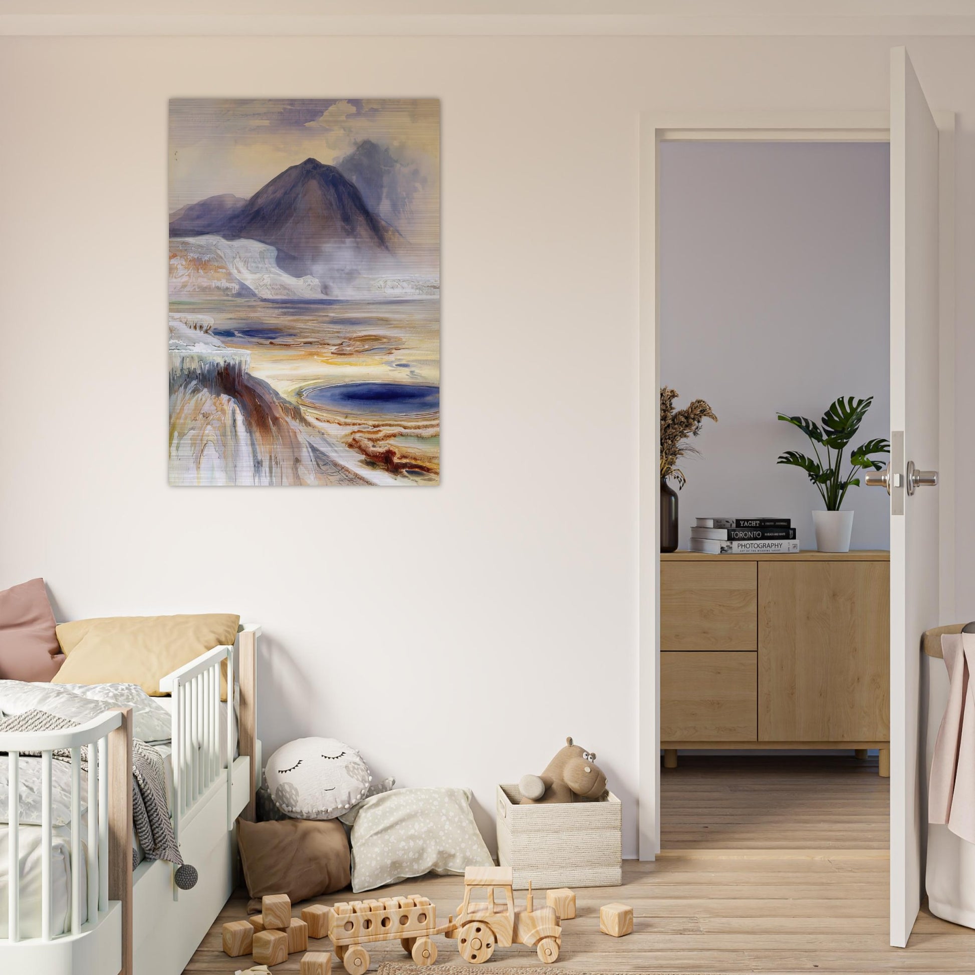 Mammoth Hot Springs Yellowstone - Thomas Moran Brushed Aluminum Print - 70x100 cm / 28x40 inches | Thomas Moran Aluminum Print | Thomas Moran Prints