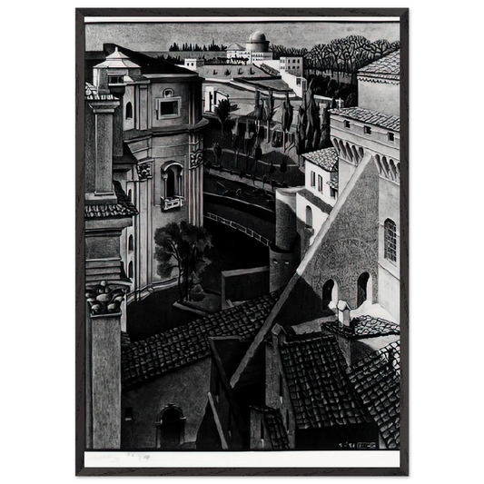 BERWEEN ST PETER AND SISTINE CHAPEL MARCH 1936 1936 - MC Escher Framed Art Print – Black Wooden Frame - Default Title - -Framed Art Print