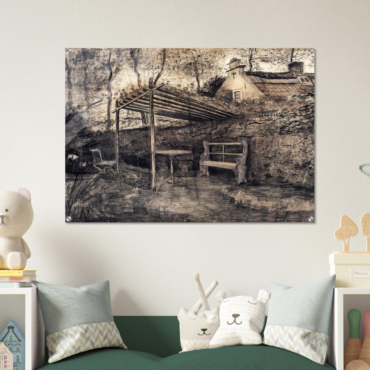 The Garden of the Parsonage with Arbor - Vincent van Gogh Acrylic Print - 70x100 cm / 28x40″ inches | Vincent van Gogh Wall Art | Vincent van Gogh Prints